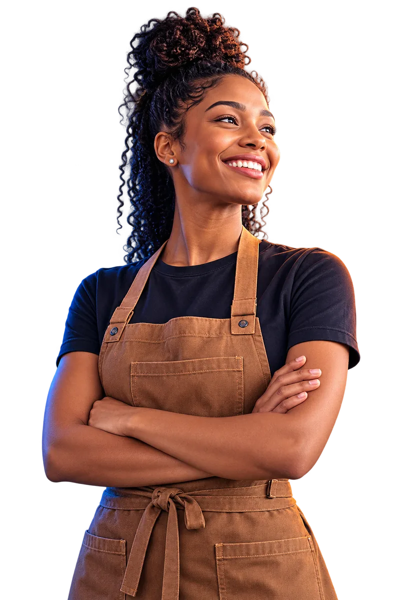 Smiling business owner wearing a work apron